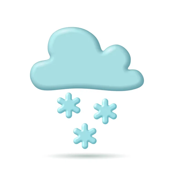 3D ikona počasí sněhové vločky. Mobilní prvek oblačný kemp cestovní logo. Zimní studená zasněžená předpověď počasí app. Zářící vektorová ilustrace — Stockový vektor