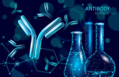 Antikor immünoglobülin koronavirüs aşısı sonucu. 3 boyutlu tıbbi enfeksiyon modeli. Bağışıklık sistemi COVID poster şablonu. Kan testi yeşil geçiş sertifikası vektör çizimi