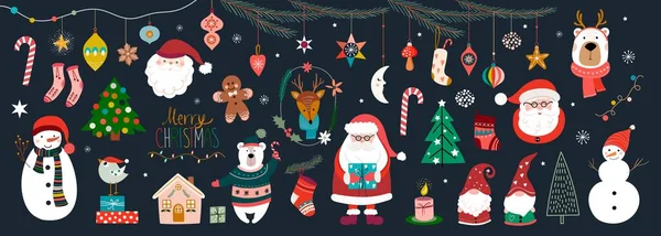 Navidad Gran Colección Con Elementos Tradicionales Diseño Temporada Invierno — Vector de stock