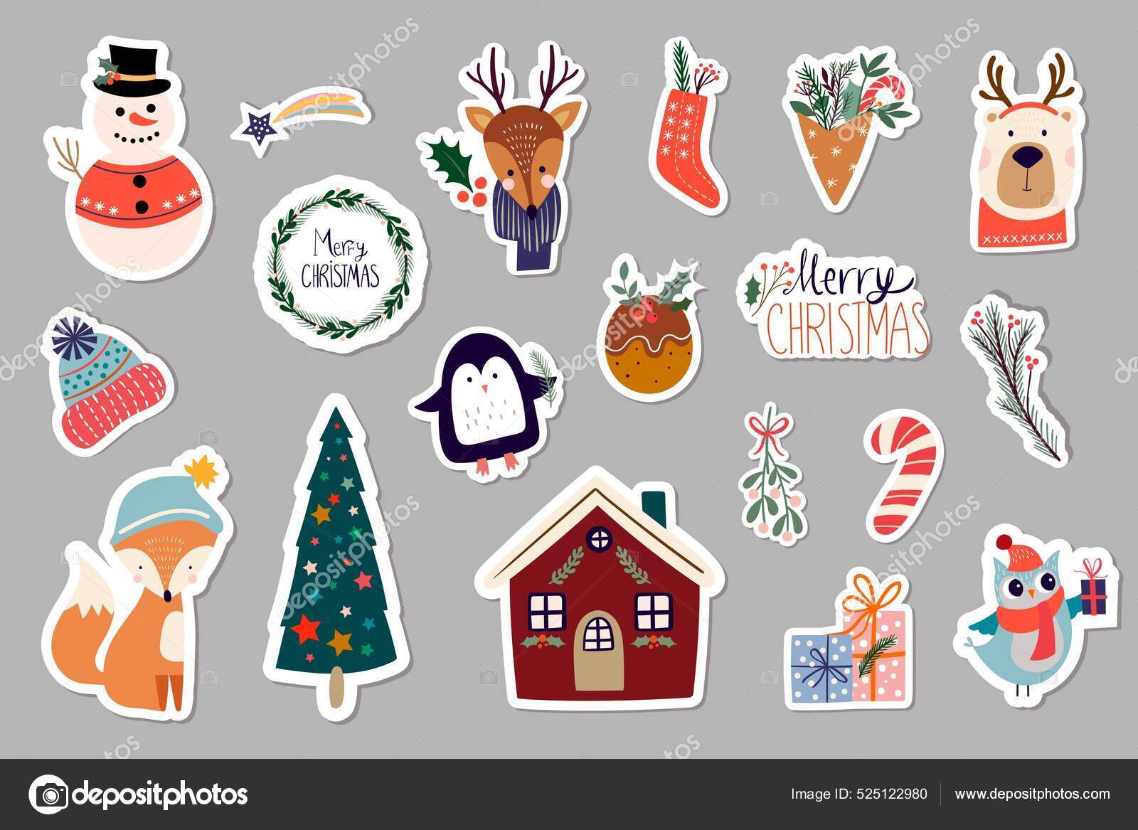 Christmas Winter Stickers Collection Seasonal Design Cute Animals Elements  Scrapbook Stock Vector by ©lilett22@gmail.com 525122980