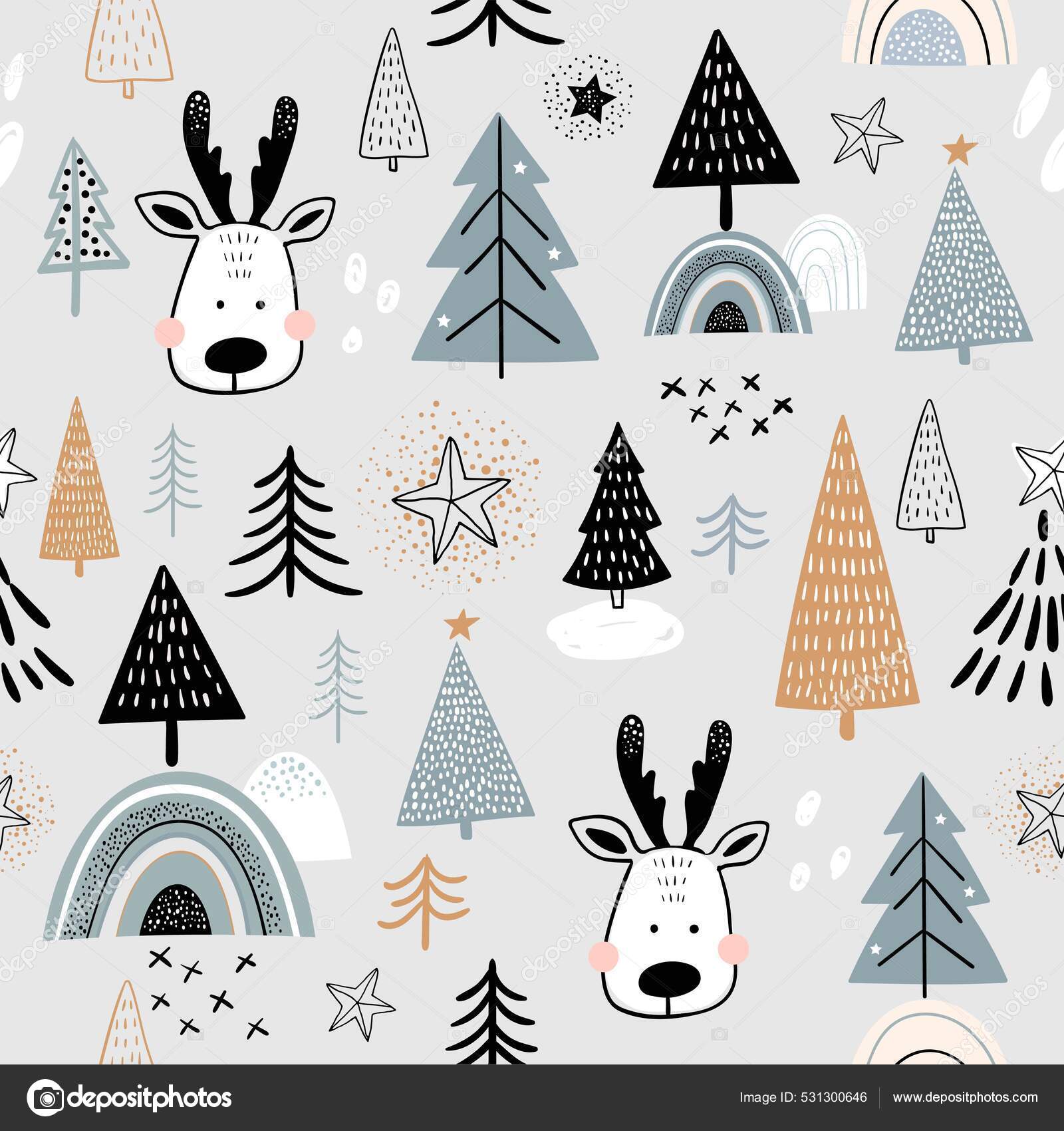 Christmas Winter Seamless Pattern Reindeer Kids Wallpaper Holidays