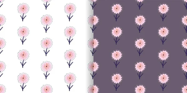 Květinové Bezešvé Vzory Set Roztomilé Květiny Různých Pozadích Jarní Letní — Stockový vektor