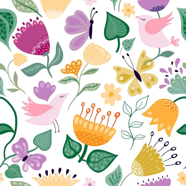 季節のデザインの花のシームレスなパターン 背景とグリーティングカードで設定された春 — ストックベクタ