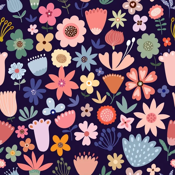 Spring Summer Floral Seamless Pattern Wallpaper Background Seasonal Design Colorful — ストックベクタ