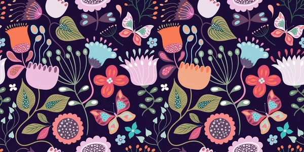 Elegant Floral Seamless Pattern Spring Summer Background Wallpaper Ornamental Decor — Stok Vektör
