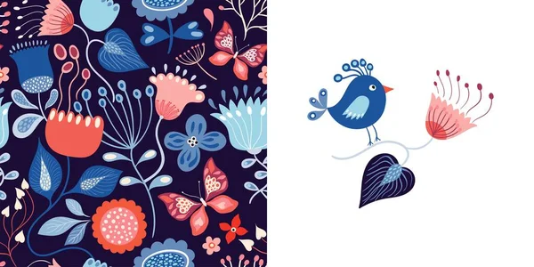 Floral Set Seamless Pattern Greeting Card Spring Summer Background Wallpaper — Vector de stock