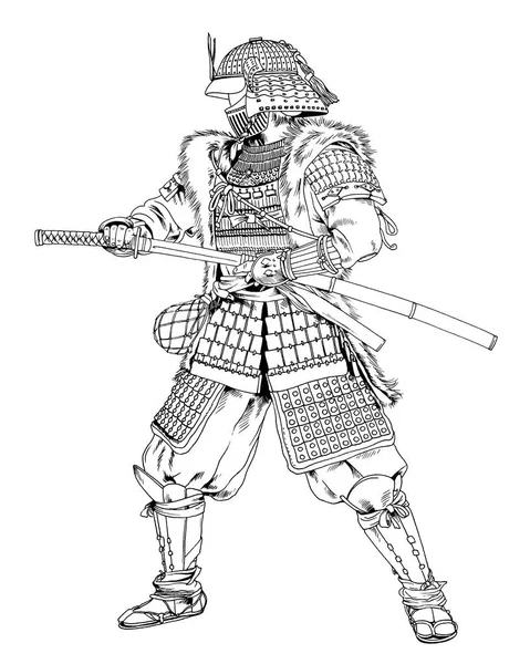 Japanese Samurai Warrior Sword Attacks Enemy Hand Drawn Sketch Realistic — Stock Photo, Image