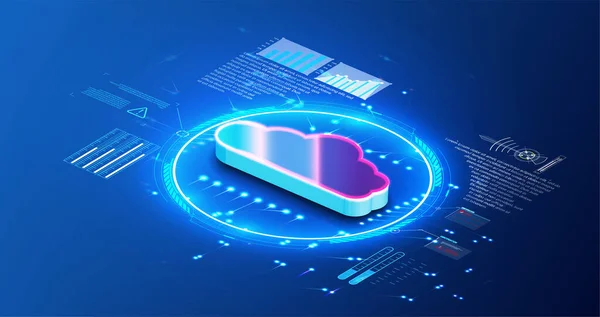 Digitalt utrymme. Datalagring Vektorillustration Molnlagring för nedladdning av isometriska data. Vektorgrafik