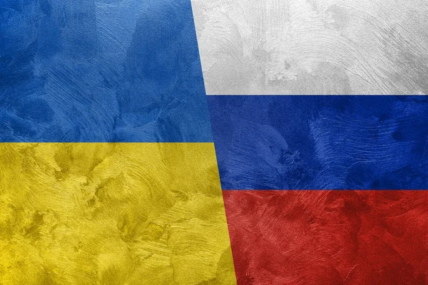 Texturiertes Foto Der Flagge Der Ukraine Und Russlands — Stockfoto