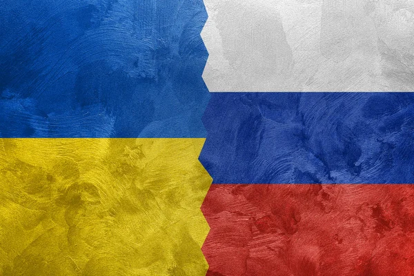 Texturiertes Foto Der Flagge Der Ukraine Und Russlands — Stockfoto