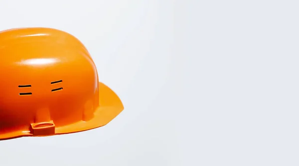 Close Orange Hard Hat Engineers White Background Copy Space — Stock Photo, Image