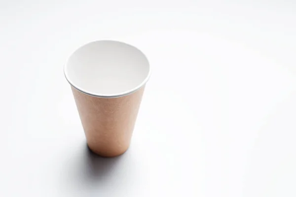 Top View Paper Coffee Cup White Studio Background — Fotografia de Stock