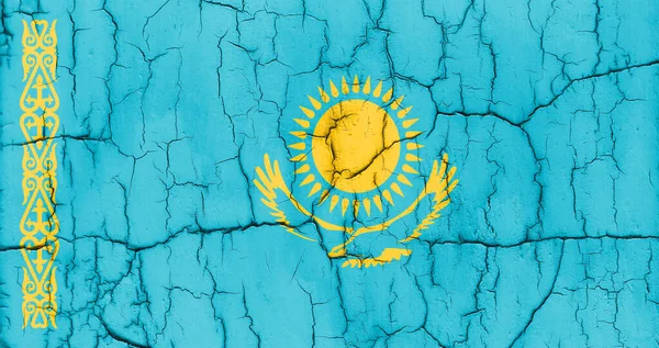 Textured Photo Flag Kazakhstan Cracks — Fotografia de Stock