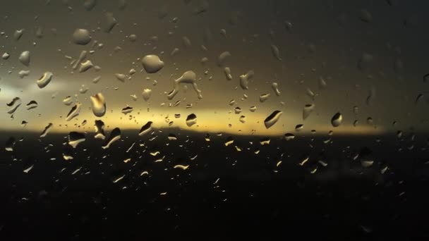 Dark Image Rain Drops Window Blurred Sunset Natural Background — Video