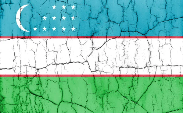 Texturált Fénykép Zászló Üzbegisztán Repedésekkel — Stock Fotó