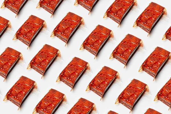 Pattern Sealed Smoked Red Tofu Isolated White Background — 스톡 사진