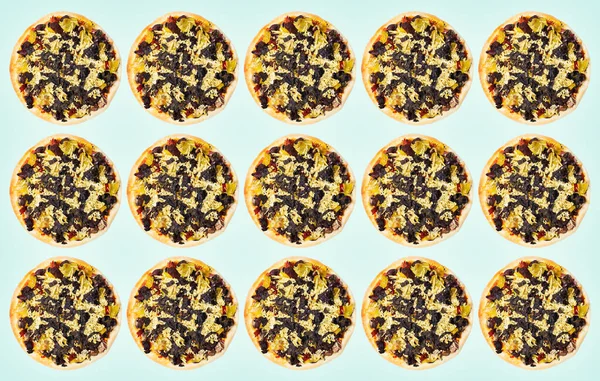 Food Pattern Vegan Pizza Pastel Green Background — Fotografia de Stock