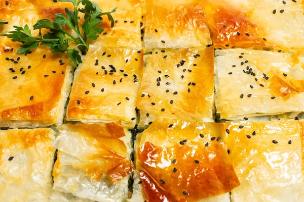 Close Greek Pie Spanakopita Homemade Vegan Food — Stockfoto