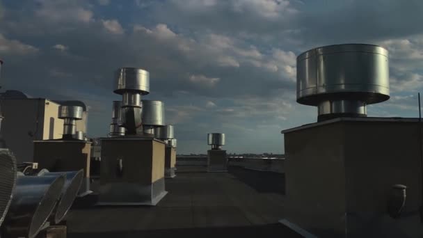 Air Ventilation System Roof Tall Building Background Cloudy Sky — Αρχείο Βίντεο