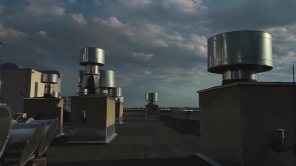 Air Ventilation System Roof Tall Building Background Cloudy Sky — Stock video