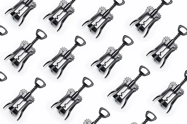 Pattern Wine Openers Black Color White Background — Φωτογραφία Αρχείου