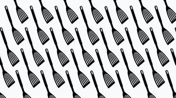 Pattern Black Plastic Turner Spatula White Background — Fotografia de Stock