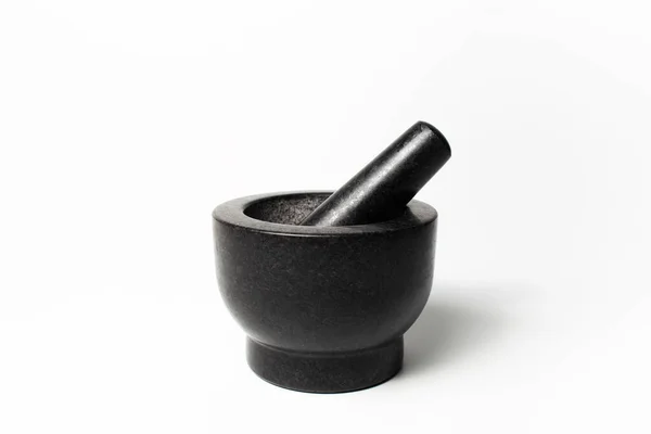 Close Granite Stone Grinder Bowl Black White Background — Zdjęcie stockowe