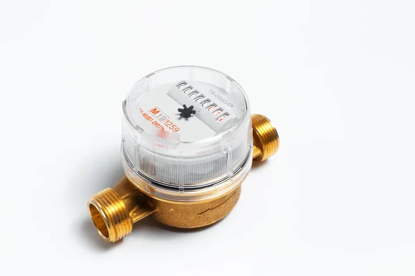 Close Water Meter Hot Water White Background — Stockfoto