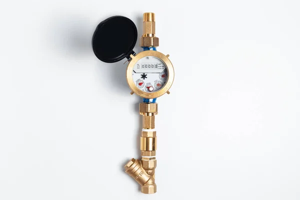 Close Top View Water Meter Cold Water Isolated White Background — Foto de Stock