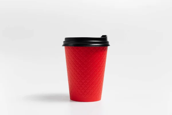 Close Red Paper Cup Coffee Takeaway White Background — Stock Fotó