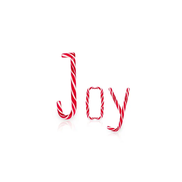 Радостное Слово Конфет Трости Изолированы Белом Фоне Концепция Праздников — стоковое фото