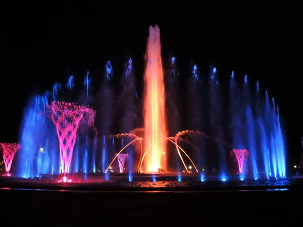 Budapest Hungary September 14Th 2019 Colorful Musical Fountain Magnificent Night — Stock Photo, Image