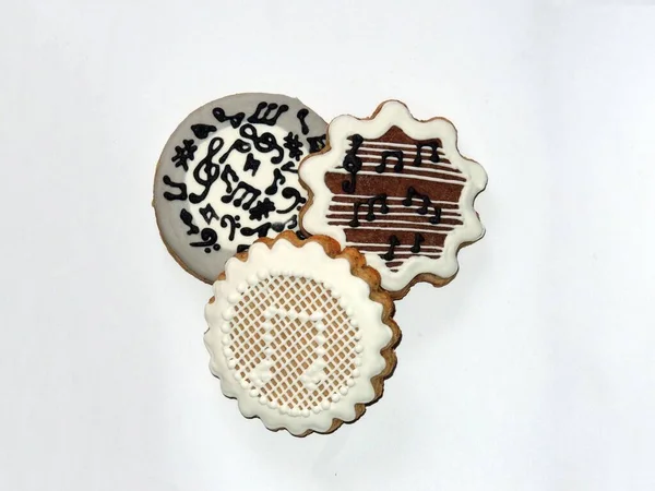 Une Collection Biscuits Miel Faits Main Avec Des Notes Musicales — Photo