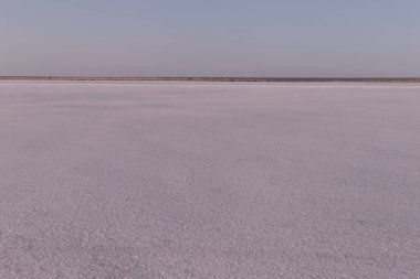 Tuzlu pembe bir göl üzerindeki güzel manzara. Doğa dokuları ve arka planlar