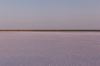 Tuzlu pembe bir göl üzerindeki güzel manzara. Doğa dokuları ve arka planlar