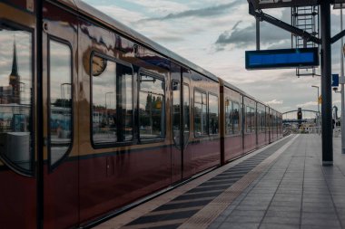The architecture of the subway in Berlin and the trains on the rails