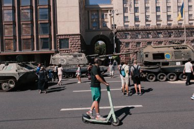 A parade of broken Russian military equipment in the city center on Khreshchatyk Street.