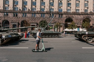 A parade of broken Russian military equipment in the city center on Khreshchatyk Street.