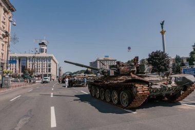 A parade of broken Russian military equipment in the city center on Khreshchatyk Street.