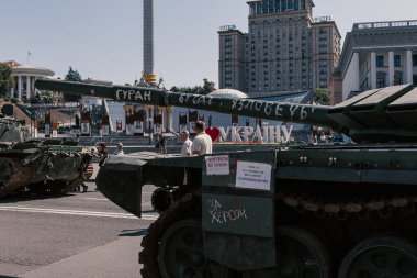 A parade of broken Russian military equipment in the city center on Khreshchatyk Street.