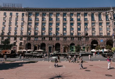 A parade of broken Russian military equipment in the city center on Khreshchatyk Street.