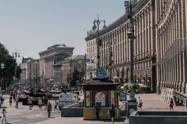 A parade of broken Russian military equipment in the city center on Khreshchatyk Street.