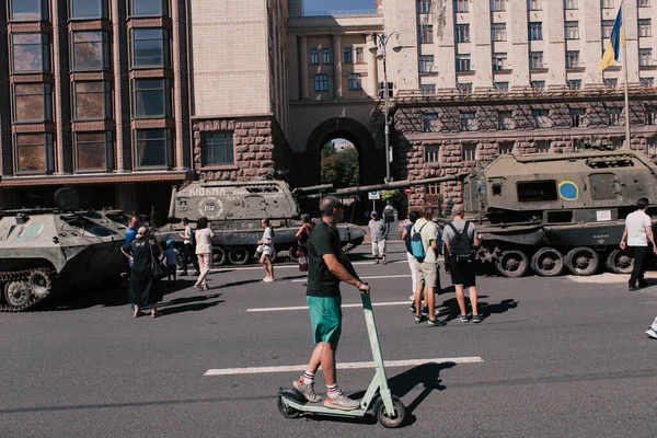 A parade of broken Russian military equipment in the city center on Khreshchatyk Street.