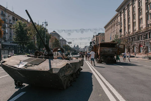 Parade Broken Russian Military Equipment City Center Khreshchatyk Street — Foto Stock