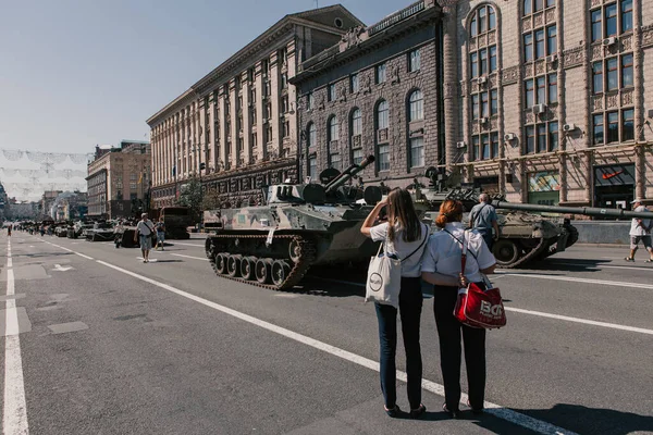 A parade of broken Russian military equipment in the city center on Khreshchatyk Street.