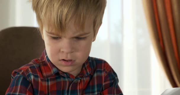 Lindo Niño Pequeño Estudio Distancia Aprendizaje Hogar Niño Preescolar Sienta — Vídeos de Stock