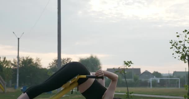 Jeune Femme Faisant Exercice Physique Remise Forme Sur Banc Entraînement — Video