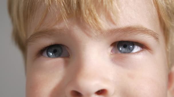 Close Child Blue Eyes Kid Boy Face Pupil Cornea Iris — Αρχείο Βίντεο