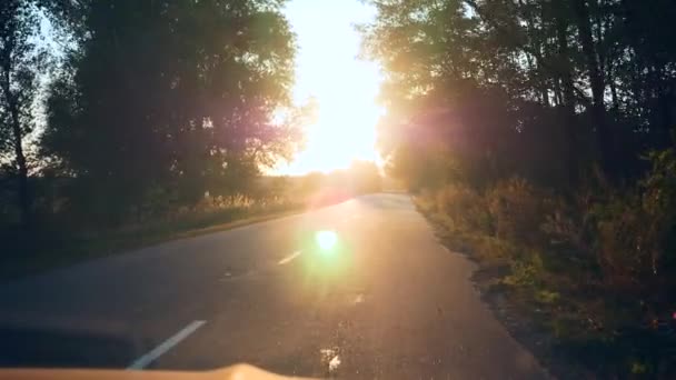 Fahrer Pov Windschutzscheibe Fahrzeug Windschutzscheibe Anzeigen Auto Hood Autumn Evening — Stockvideo