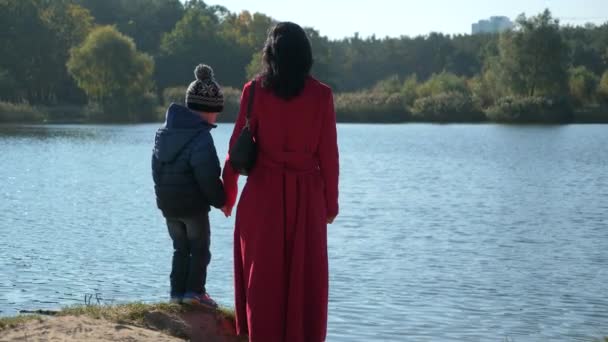 Moeder Show Vertel Haar Zoon Natuur Het Stadspark Vrouw Rust — Stockvideo